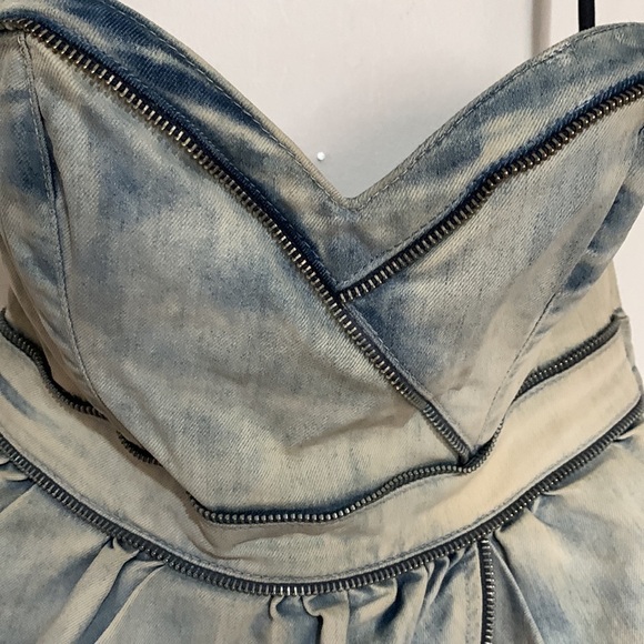 Vintage Late 80s Early 90s Guess Strapless Acid Wash Denim Bubble Mini Dress - Picture 4 of 9